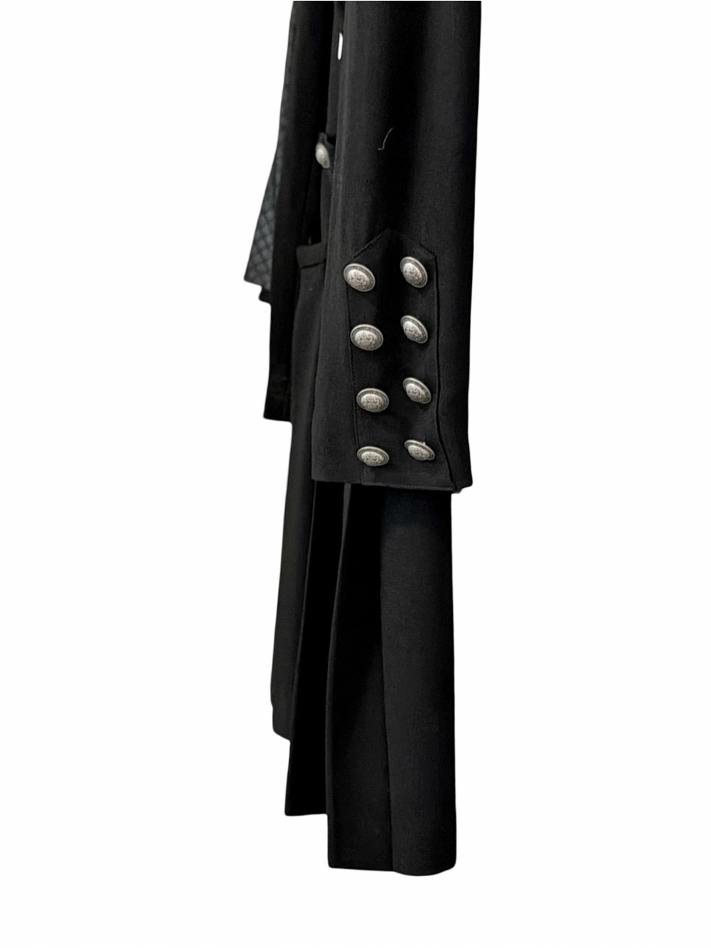 Zelda Women’s Military-Chic Long Coat | Black w/ Silver-Tone Buttons | Size 6 - Picture 3 of 12
